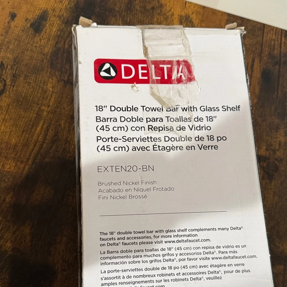 Delta Brushed Nickel Double Towel Bar with Glass Shelf